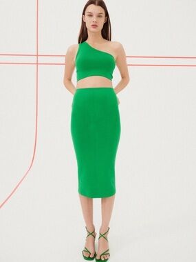Zara Bright Green One-Shoulder Midi Skirt